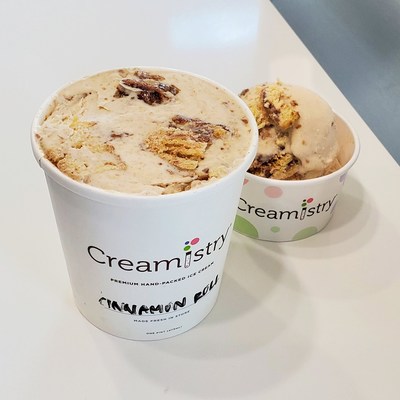 Creamistry's new, limited-time Cinnamon Roll ice cream. Now available at all locations.