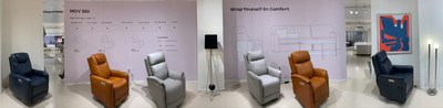 MOV 360 power reclining chairs on display in our showroom at High Point, NC.