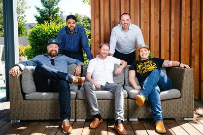 Executive leader additions alongside Netlify co-founders Matt Biilmann, CEO, and Chris Bach, Chief Strategy and Creative Officer. Left to right: Chris Bach, Akram Hassan, Matt Biilmann, Marcus Bragg, Dana Lawson.