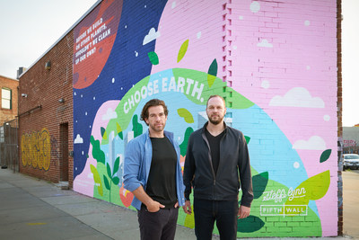 Fifth Wall's Brendan Wallace (L) and Greg Smithies (R) are pictured in front of the mural at 11 Franklin Street in Brooklyn’s Greenpoint neighborhood.