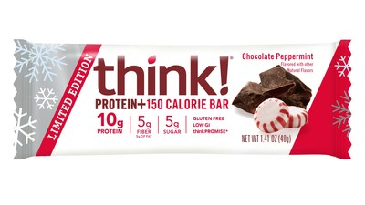 think! Chocolate Peppermint Bars offer 10 grams of protein, are gluten-free, 150 calories and feature fresh peppermint and rich chocolate.