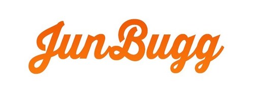 JunBugg orange logo with cursive, elegant, luxury font type