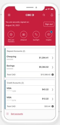 CIBC’s mobile app featuring the bank’s new logo and brand look. (CNW Group/CIBC)