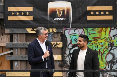 Diageo Beer Company President Nuno Teles (left) and Diageo Beer Company CMO Jay Sethi (right) announce Guinness' plans to open a Chicago taproom in 2023.