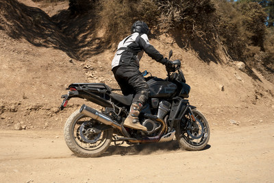 Vance & Hines President Mike Kennedy tests the new Adventure Hi-Output 450 exhaust on a Harley-Davidson Pan America motorcycle. The launch of the new exhaust signals Vance & Hines entry into the off-road market.