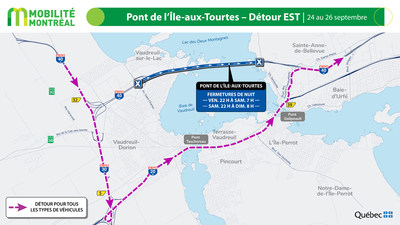 A40 est - pont de l'le-aux-Tourtes - fermetures de nuit 24 et 25 septembre (Groupe CNW/Ministre des Transports)