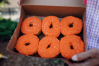 The orange-sprinkled donut will go on sale at participating restaurants starting Sept. 30, which is Orange Shirt Day. Through Oct. 6, 100 per cent of the donut's retail price (excluding taxes) will be donated to the Orange Shirt Society and the Indian Residential School Survivors Society. (CNW Group/Tim Hortons)
