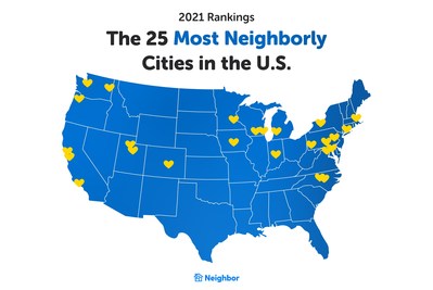 Locations of top 25 Most Neighborly Cities