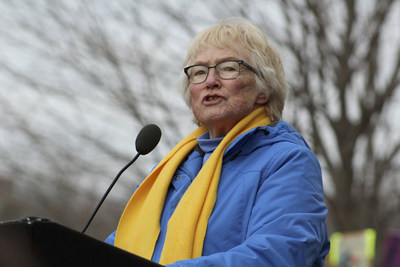 Julia "Judy" Kahrl speaking at the March for Women in Washington, DC in 2017. Kahrl, a lifelong family planning advocate, announced that she and her family are resigning from the board of Pathfinder International, citing concerns over lack of transparency at the reproductive rights nonprofit.