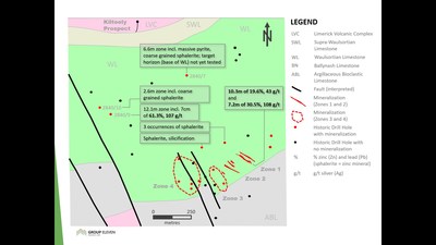 Exhibit 1. ‘Before’ Geological Map of Carrickittle Zinc Prospect, PG West, Ireland (CNW Group/Group Eleven Resources Corp.)