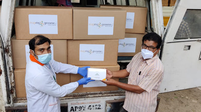 A Zymo Research dá um passo à frente doando um milhão de kits de teste de DNA/RNA Shield - DirectDetect™ para a Mapmygenome™ com sede em Hyderabad, Índia. (PRNewsfoto/Zymo Research Corp.)