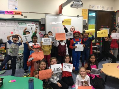 Elementary School Students share their excitement after completing a Halloween themed Breakout EDU game.