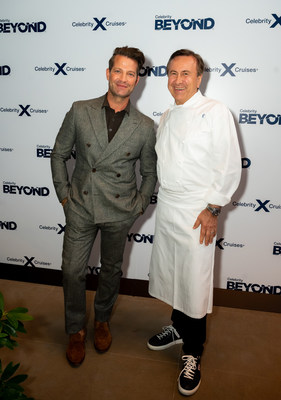 Nate Berkus, acclaimed interior designer and Celebrity Cruises Design Ambassador and Chef Daniel Boulud, Michelin-starred chef and Celebrity Cruises Global Culinary Ambassador, attend a launch event to reveal their new collaborations on Celebrity Cruises’ newest ship, Celebrity Beyond, Monday, Sept. 27, 2021, in New York.  Nate Berkus has designed a new multi-level, outdoor internationally-inspired bar, Sunset Bar, and Chef Daniel Boulud has created his first signature restaurant at sea, Le Voyage by Daniel Boulud. (Photo by Diane Bondareff/Invision for Celebrity Cruises/AP Images)
