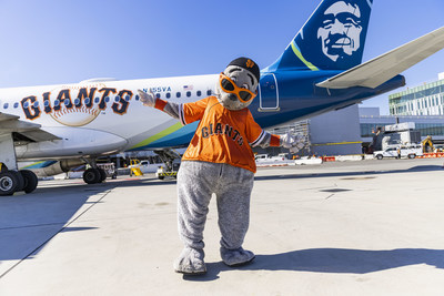 Alaska Airlines unveils new San Francisco Giants livery with celebration at San Francisco International Airport featuring Giants mascot "Lou Seal"