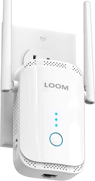Loom WiFi Extender Signal Booster up to 2640sq.ft- newest generation, 2021 release Wireless Internet Repeater, Long Range Amplifier with Ethernet Port, Access Point, 1-Tap Setup, Support Alexa, 2.4Ghz