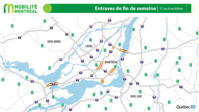 Planifier ses déplacements durant la fin de semaine du 1er au 4 octobre entraves majeures sur le réseau autoroutier (Groupe CNW/Ministère des Transports)