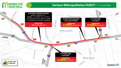 Planifier ses déplacements durant la fin de semaine du 1er au 4 octobre entraves majeures sur le réseau autoroutier (Groupe CNW/Ministère des Transports)