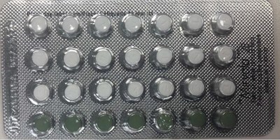 Mirvala 28 - Correct packaging (3 rows of white active pills and 1 row of green placebo pills) (CNW Group/Health Canada)