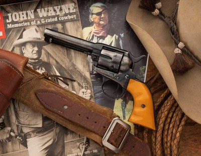 John Wayne's on-screen Colt revolver will cross the podium at Rock Island Auction Company.