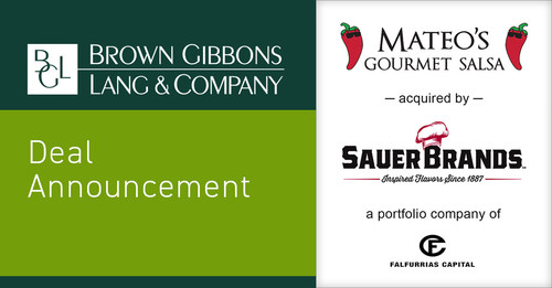 Brown Gibbons Lang & Company (BGL), a leading independent investment bank and financial advisory firm, is pleased to announce the sale of Mateo’s Gourmet Salsa (Mateo’s) to Sauer Brands, a portfolio company of Falfurrias Capital. BGL’s Food & Beverage investment banking team served as the exclusive financial advisor to Mateo’s in the transaction, which furthers BGL’s expertise within branded specialty foods and the broader consumer packaged goods sector.