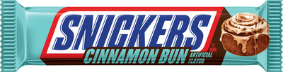 SNICKERS Cinnamon Bun features cinnamon bun flavored nougat, mixed with crunchy peanuts, and topped with buttery caramel, all cloaked in rich milk chocolate.