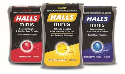 HALLS minis are available in three refreshing flavors: Cherry, Honey Lemon and Mentho-lyptus™.