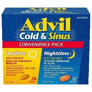 Advil Cold & Sinus Day/Night Convenience Pack. Box of 36 caplets (24 daytime and 12 nighttime) (CNW Group/Health Canada)