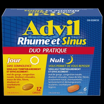 Advil Rhume et Sinus Jour/Nuit Duo pratique. Bote de 18 comprims (12 de jour et 6 de nuit) (Groupe CNW/Sant Canada)