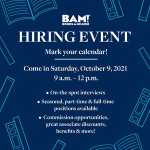 Books-A-Million Aims to Hire 1,000 New Associates in One Day at Its Nationwide Hiring Event Ahead of the Holiday Shopping Season