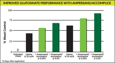 Ampersand and Accomplice adjuvant increases glufosinate performance, even at low use rates.