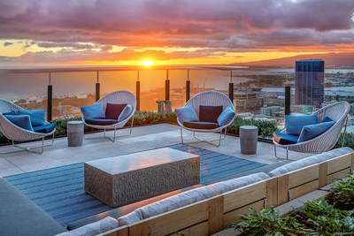 Indoor-outdoor penthouse-level Sky Deck at ʻAʻaliʻi®, the fifth residential tower to open at Ward Village®