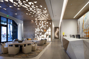 Lobby at ʻAʻaliʻi®, the fifth residential tower to open at Ward Village®