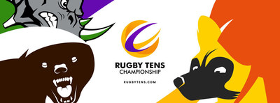 Rugby Tens Championship logo composite including: San Clemente Rhinos, Balkans Honey Badgers, Serengeti Elephants, and Cape Town Wild Dogs. 