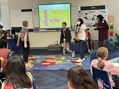 South Euless Elementary students demonstrate the game they coded with Unruly Splats.