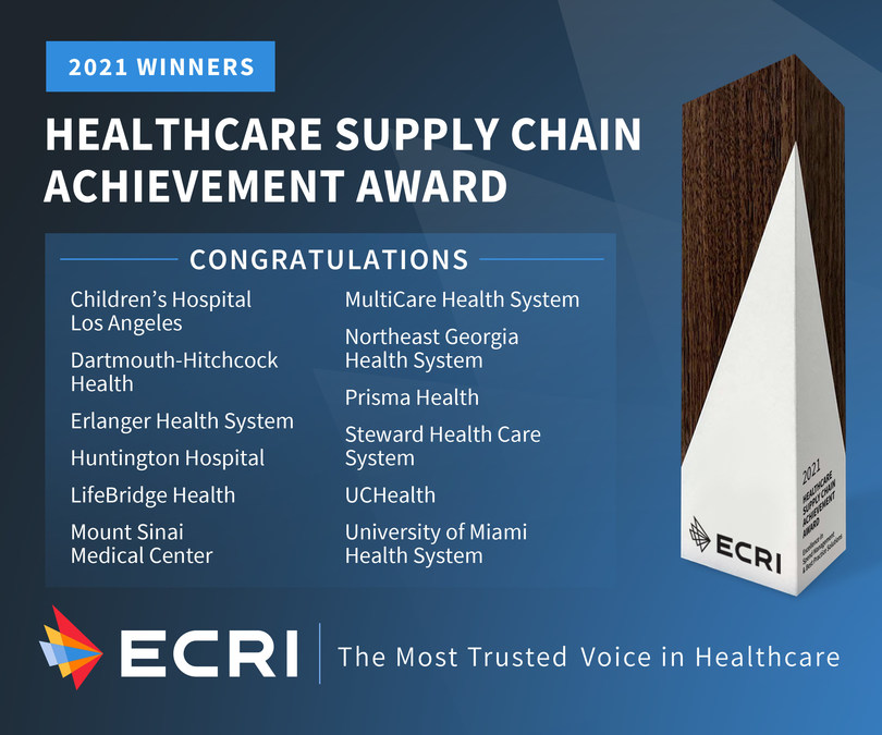 ECRI Announces Winners of 2021 Healthcare Supply Chain Award - Vimarsana News