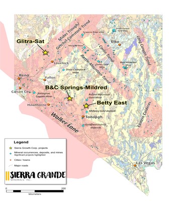 Figure 1. Regional Setting for the B&C Springs-Mildred property. (CNW Group/Sierra Grande Minerals Inc.)