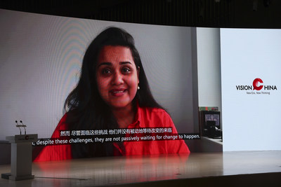 Jayathma Wickramanayake, the United Nations secretary-general's envoy on youth, attends the Vision China event via a video link. [Photo by Feng Yongbin/China Daily]