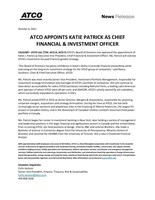 ATCO APPOINTS KATIE PATRICK AS CHIEF FINANCIAL & INVESTMENT OFFICER (CNW Group/ATCO Ltd.)