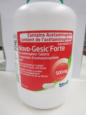Bouteille de 1 000 comprimés de 500 mg d'acétaminophène Novo-Gesic (Groupe CNW/Santé Canada)