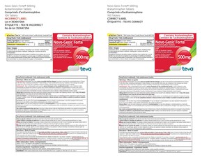 Information importante - Rappel volontaire à l'échelle nationale Comprimés Novo-Gesic ForteMD à 500 mg (acétaminophène) (DIN 00482323) Erreur d'étiquetage - Deux (2) lots (35364729A et 35217483A) Distribué par Teva Canada Limitée | Marché canadien seulement