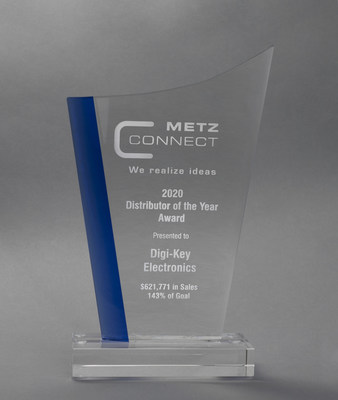 METZ CONNECT recognizes Digi-Key Electronics with the Distributor of the Year Award for 2020.