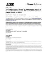 ATCO TO RELEASE THIRD QUARTER 2021 RESULTS ON OCTOBER 28, 2021 (CNW Group/ATCO Ltd.)