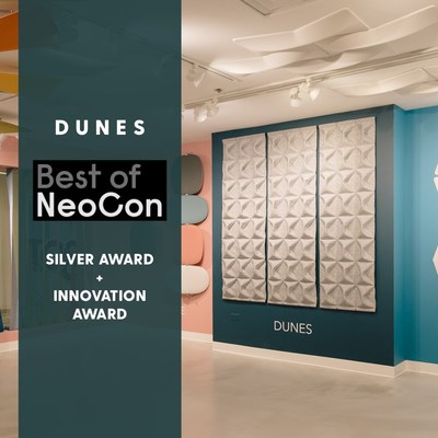 Award-winning Dunes, a wall-applied acoustic panel system, showcased at the unveiling of Snowsound's Chicago showroom.