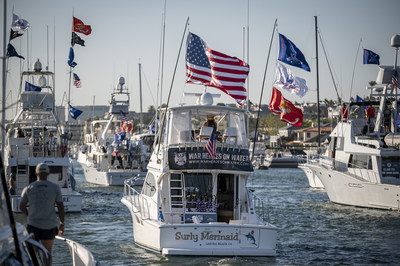 Dozens of the finest sportfishing yachts on the West Coast participated in the recent War Heroes on Water sportfishing tournament. The event, which began with a patriotic boat parade through Newport Harbor, featured 38 yachts with 100 combat-wounded veterans aboard.