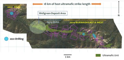 Figure 2: 2019-20 surface TDEM coverage and 2021 drilling locations at Nickel Shäw (CNW Group/Nickel Creek Platinum Corp.)