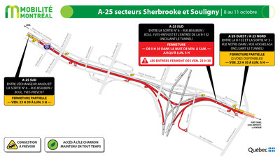 3. A25 sud et tunnel Louis-H.-La Fontaine, fin de semaine du 8 octobre (Groupe CNW/Ministre des Transports)