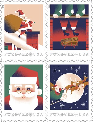 A Visit From St. Nick stamps illustrate the story of Santas visit on Christmas Eve.