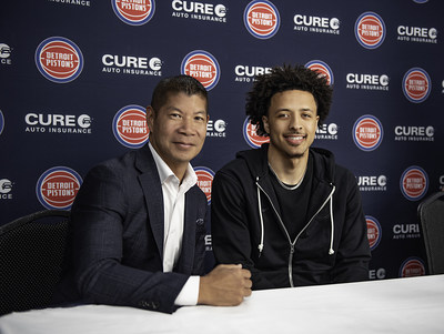 Eric S. Poe, CEO, CURE auto insurance and Cade Cunningham, Detroit Pistons 2021 #1 overall draft pick