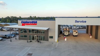 The front shot of the new ExploreUSA Tyler store with 24 indoor service bays