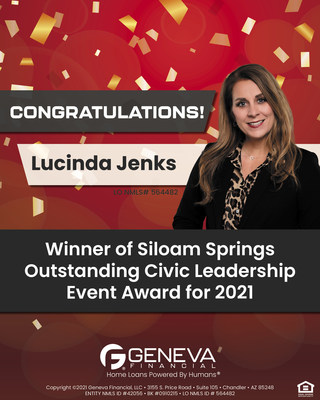 Lucinda Jenks, Geneva Financial, Receives 2021 Siloam Springs 
Outstanding Civic Leadership Event Award